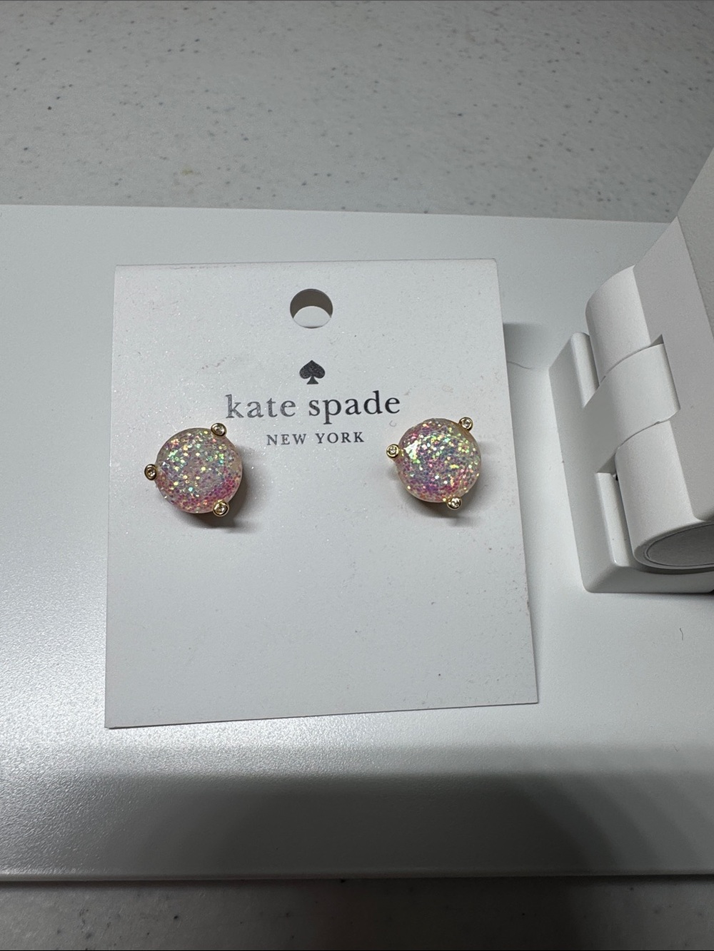 kate spade Iridescent Pink Glitter Dome Stud Earrings